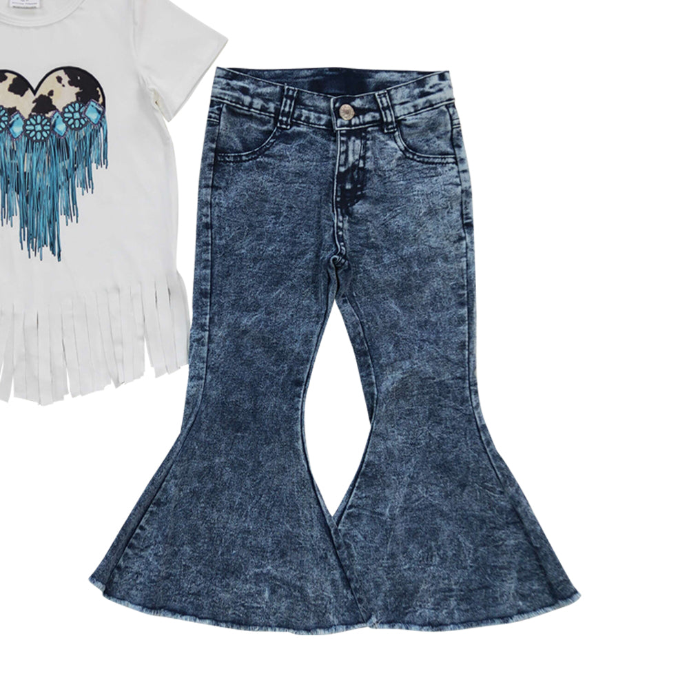 Baby Girls Heart Tassel Shirt Denim Pants clothes sets