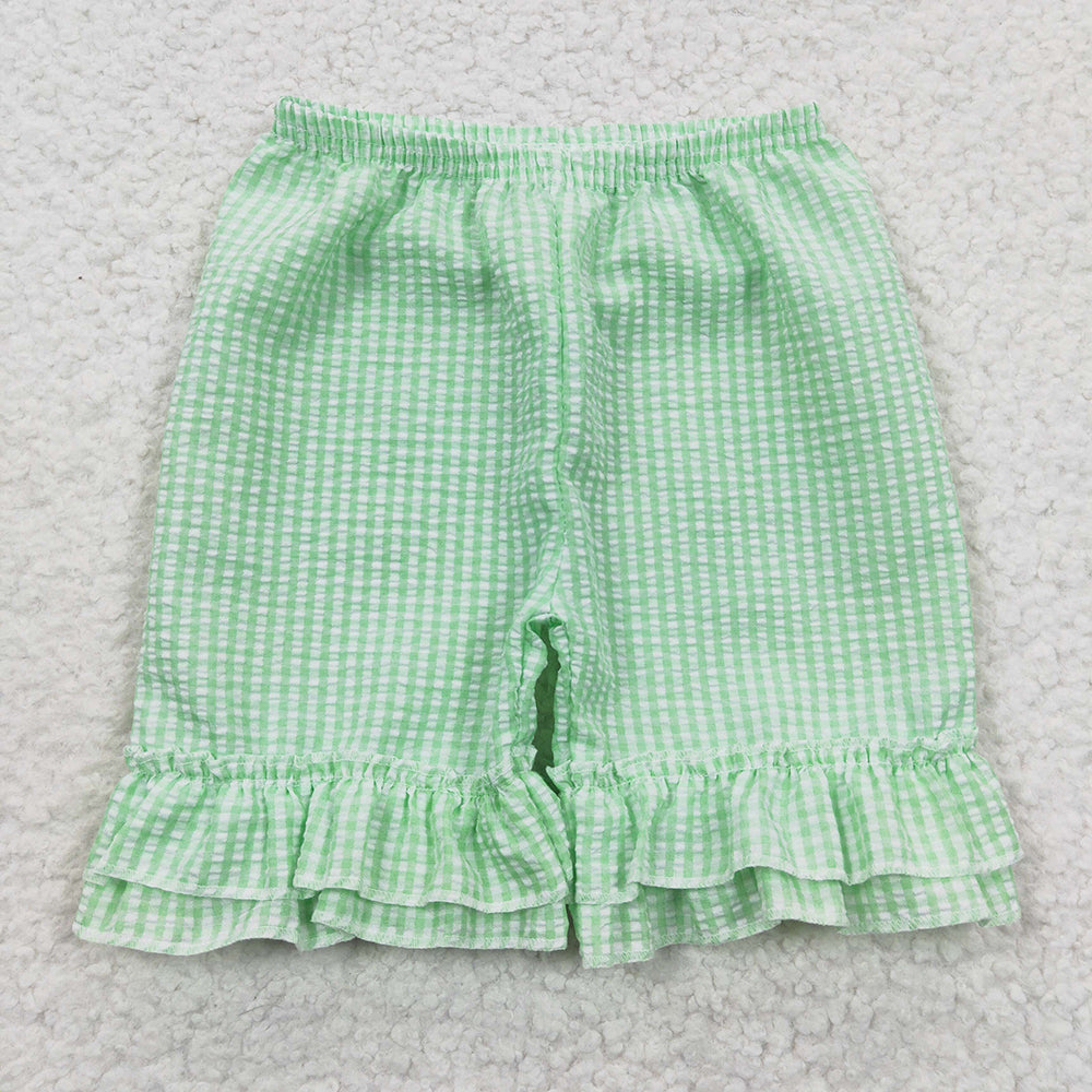 Baby Girls Green Ruffle Plaid Seersucker Fabric Shorts