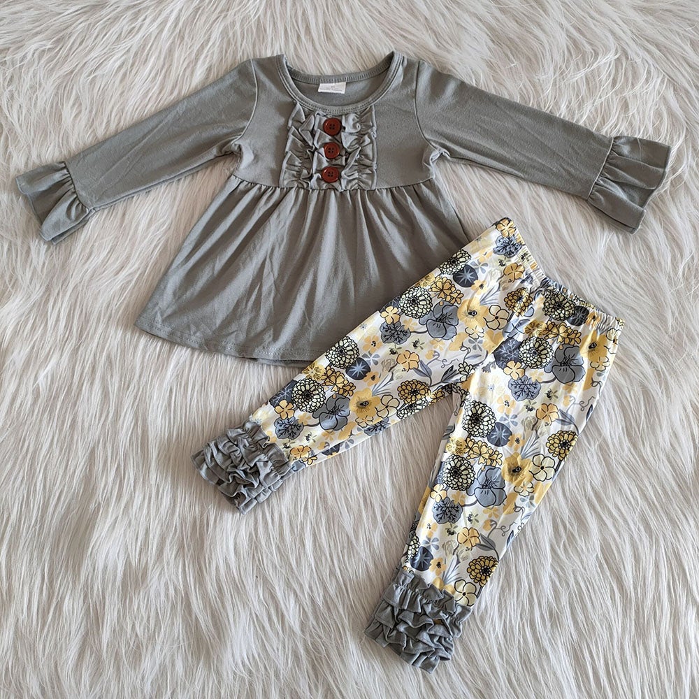 Grey tunic floral fall outfits sets