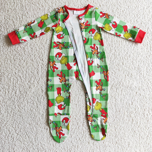 Baby infants Christmas zip Footie green rompers