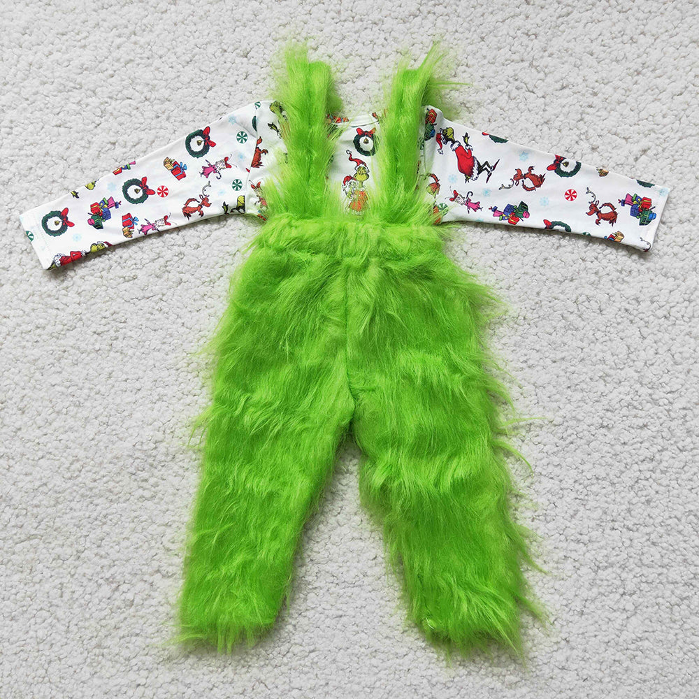 Fur Christmas suspender pants sets