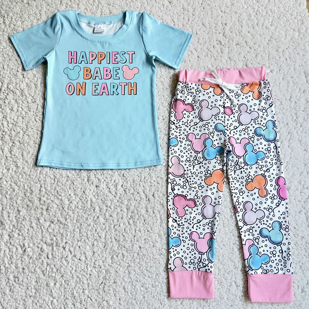 Girls Cartoon Happy Earth pants sets