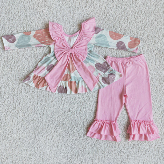 Valentines pink bow ruffle pants sets