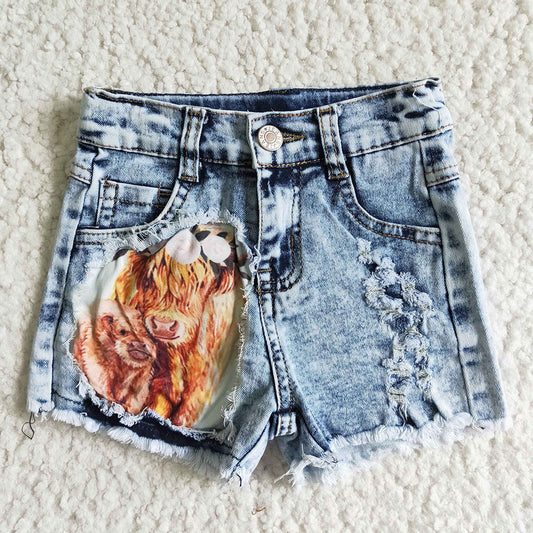 Baby Girls Highland cow denim shorts
