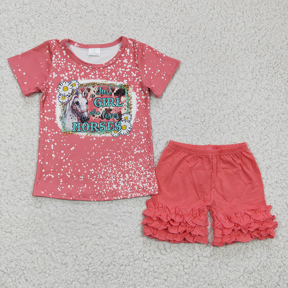 Baby Girls Western Horse Shirts Shorts Summer Clothes Sets