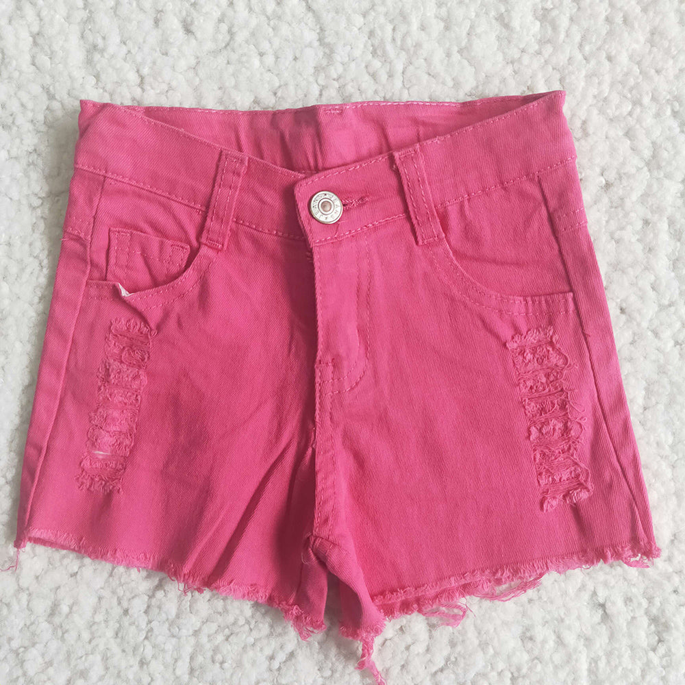 Baby Girls hotpink distressed denim shorts