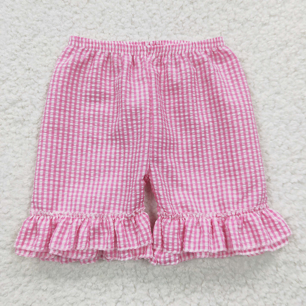 Baby Girls Hotpink Ruffle Plaid Seersucker Fabric Shorts