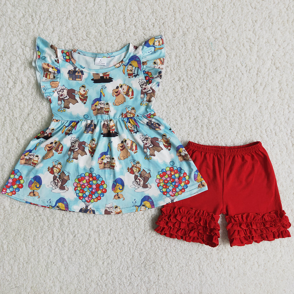 Family red ruffles soft shorts set