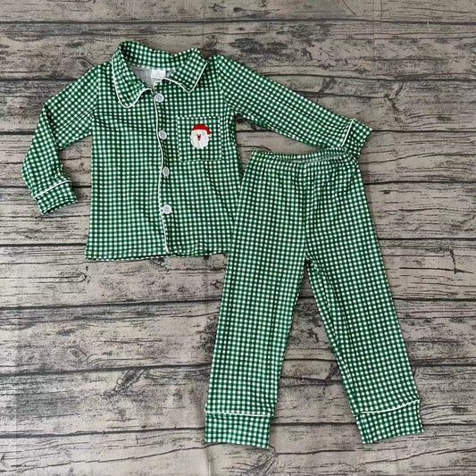 Baby Boys Green Plaid Santa Christmas 2pcs Pajamas Clothes sets