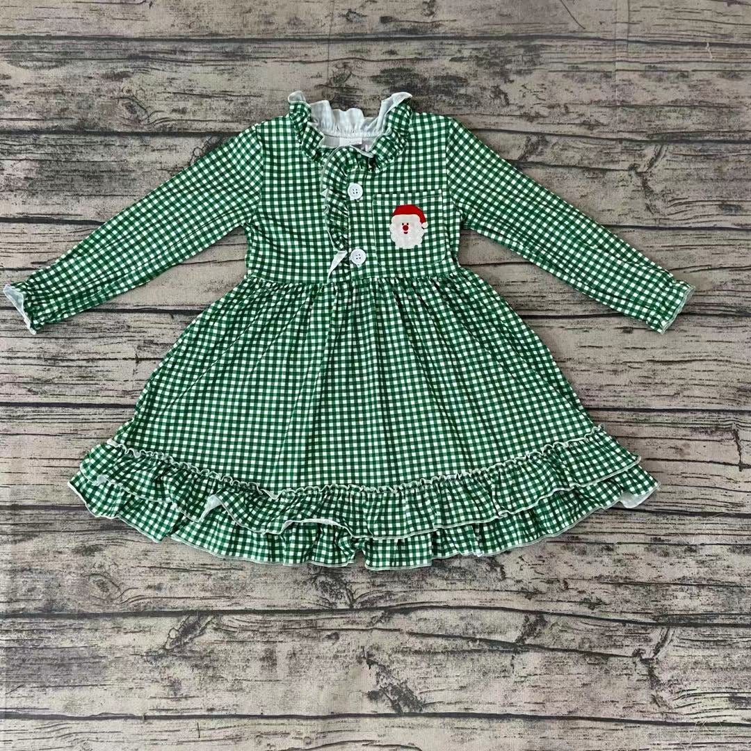 Baby Girls Santa Green Plaid Christmas Gown(Knee legnth) Pajamas Dresses