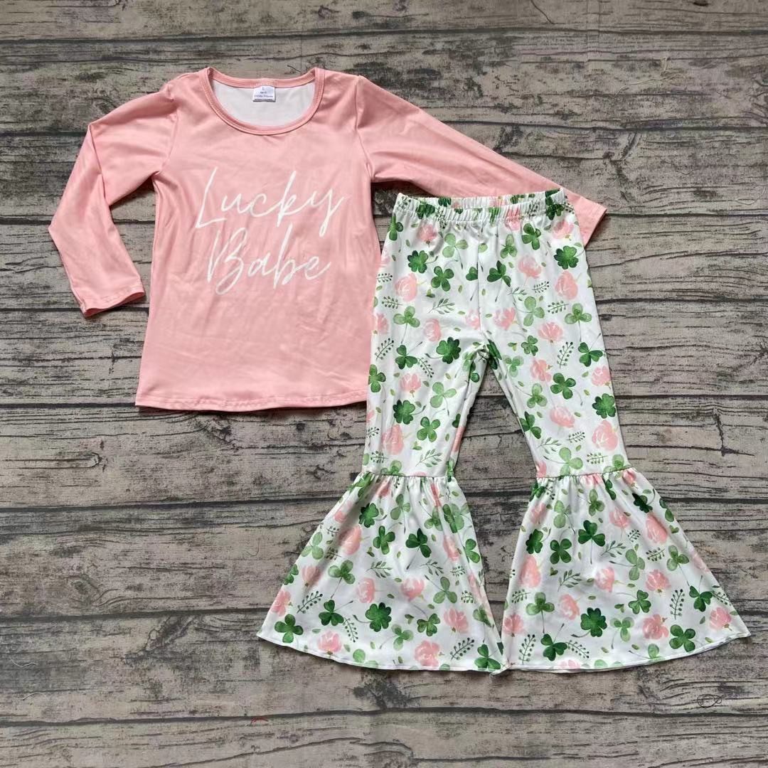 St Patrick Day Lucky Babe bell bottom pants sets