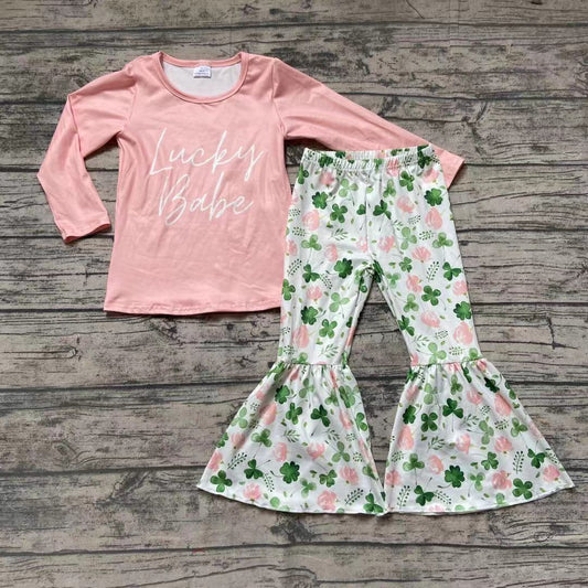 St Patrick Day Lucky Babe bell bottom pants sets