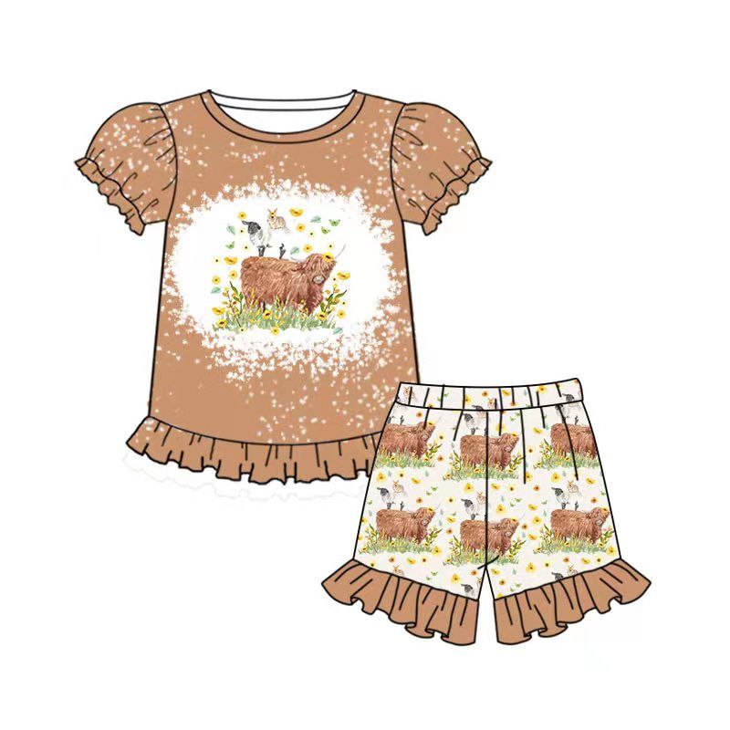 Baby girls brown cow western shorts sets
