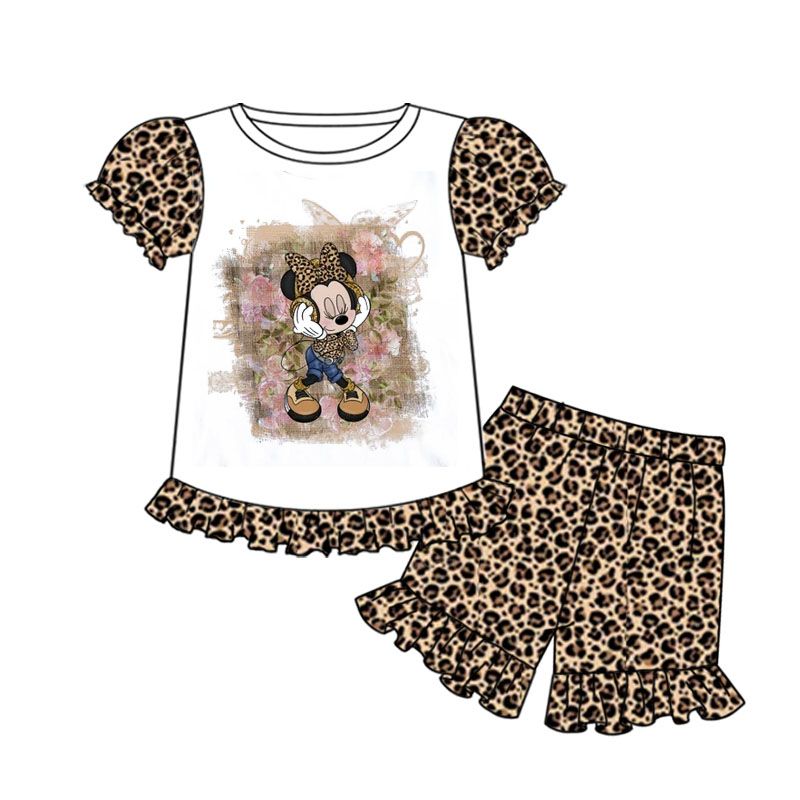 Baby girls mouse leopard shorts sets