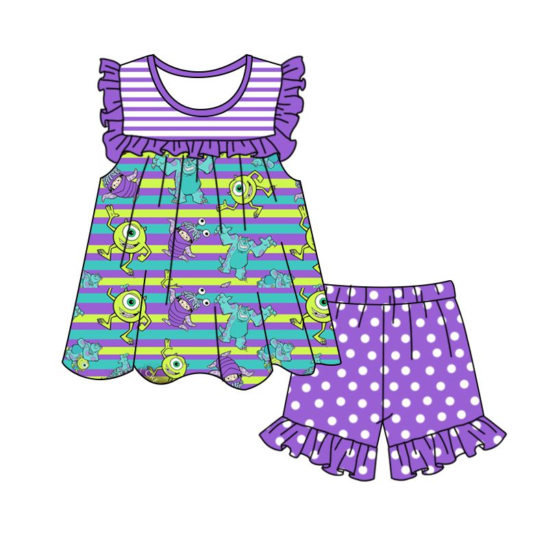Baby girls purple cartoon shorts sets