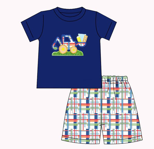 Baby boys excavator plaid shorts sets