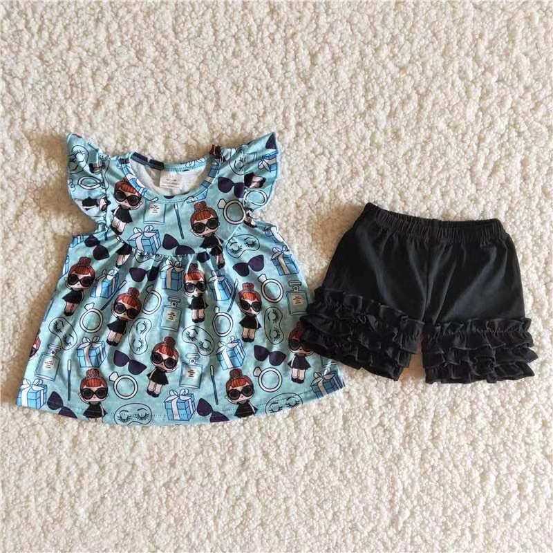 Blue Lovely girls soft shorts set