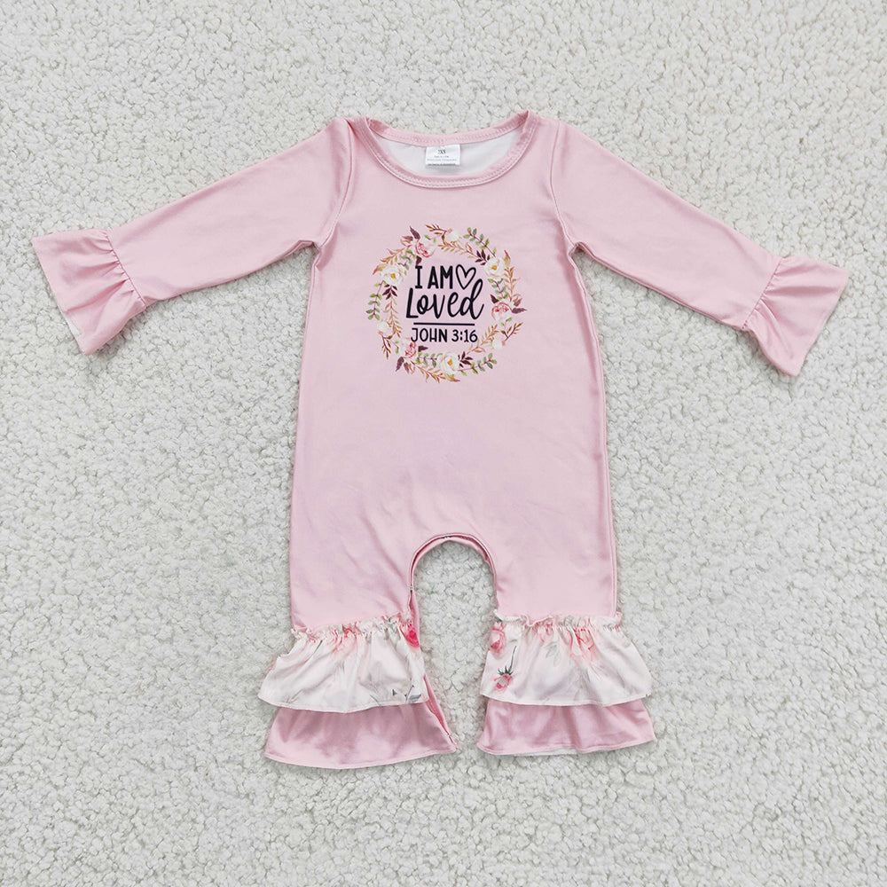 Baby Girls Pink Floral I am loved Rompers