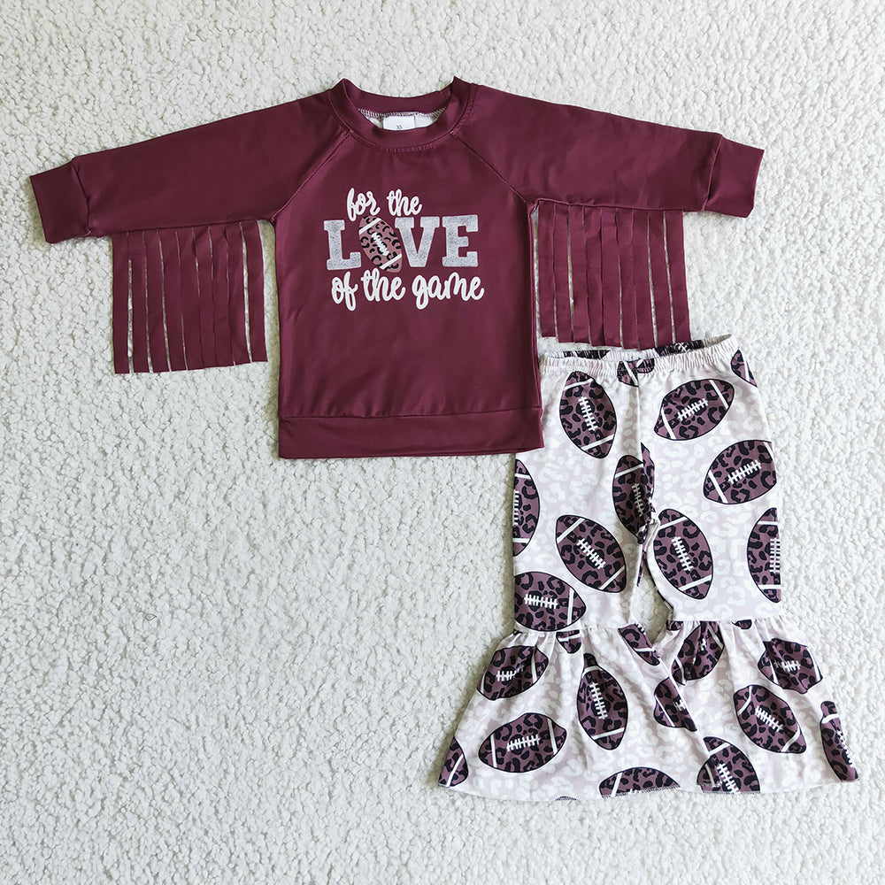 Baby Girls love football tassle top bell pants sets