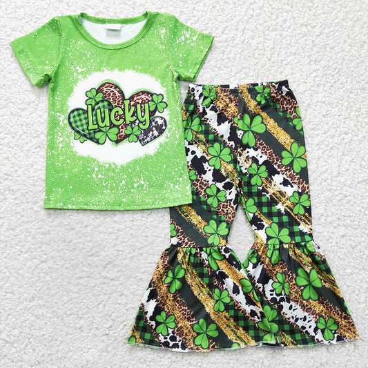 Baby Girls Lucky St Patrick Bell Bottom Pants clothes sets