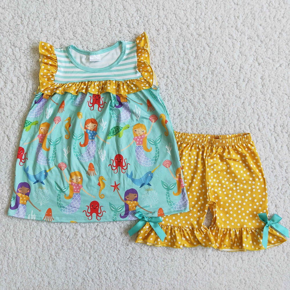 Mermaid ruffle shorts sets