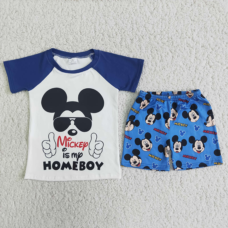 Blue cartoon mouse boy short sets