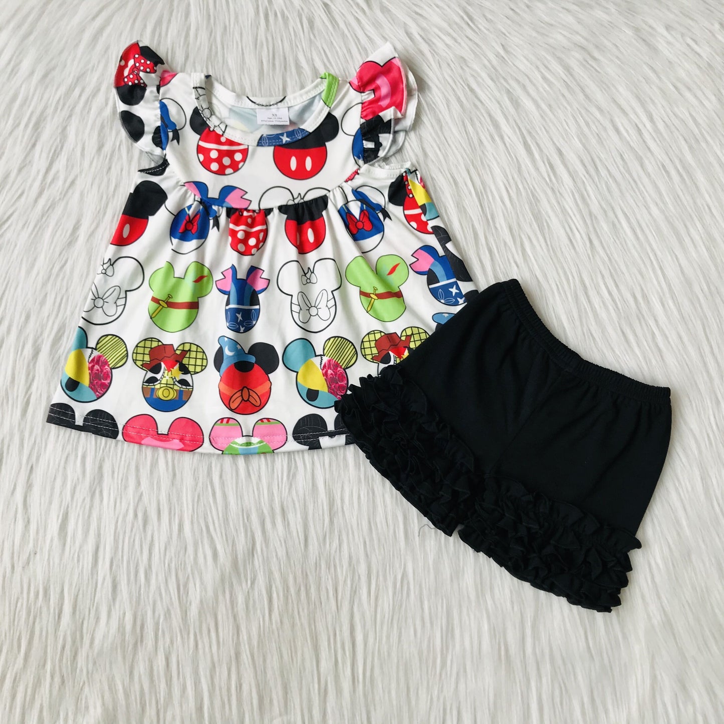Lovely cartoon ruffles shorts set