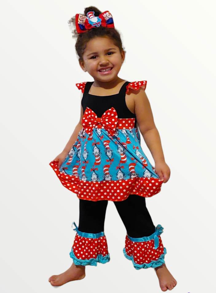 Strap reading ruffle pants sets