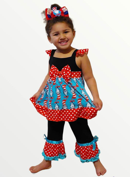 Strap reading ruffle pants sets