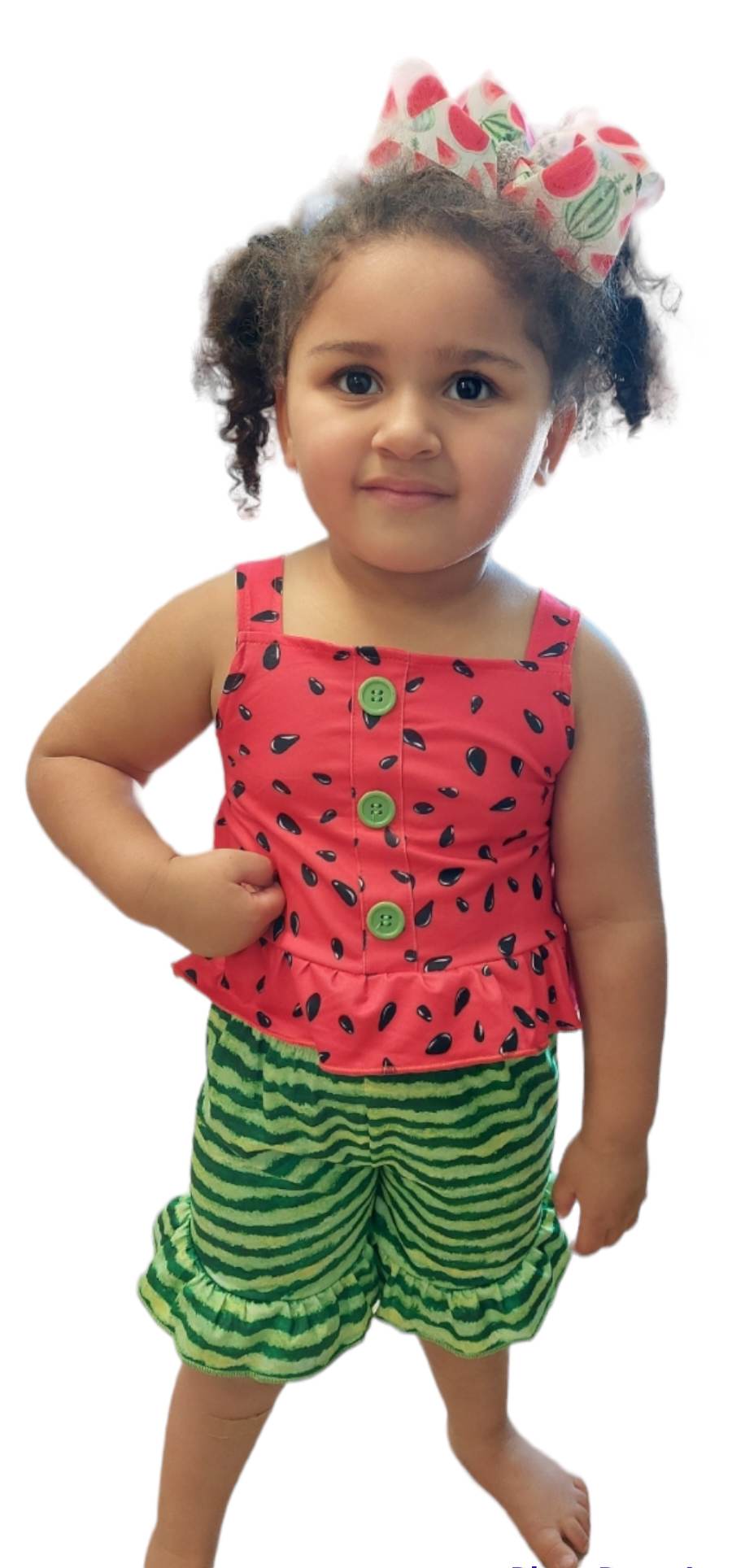 Baby girls summer watermelon seed strap ruffle shorts sets