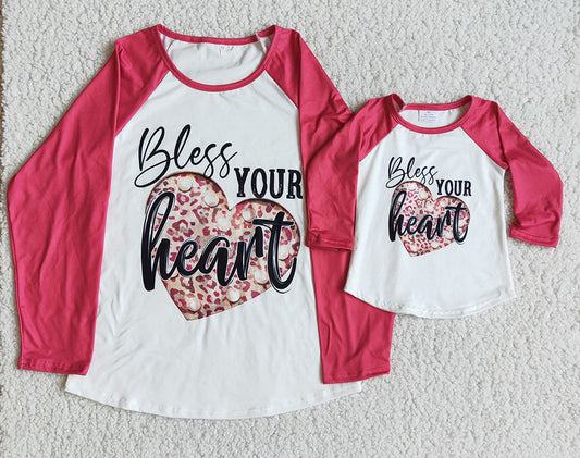 Baby girls bless heart valentines long sleeve raglan top