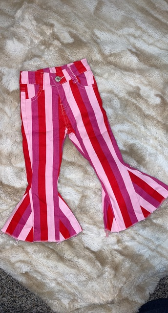 Baby Girls Valentines Pink Stripe Bell Jeans Denim Pants