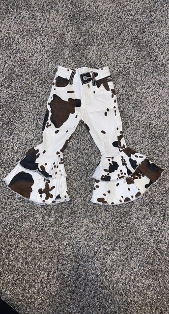 Baby girls boutique western cow print denim pants Jeans