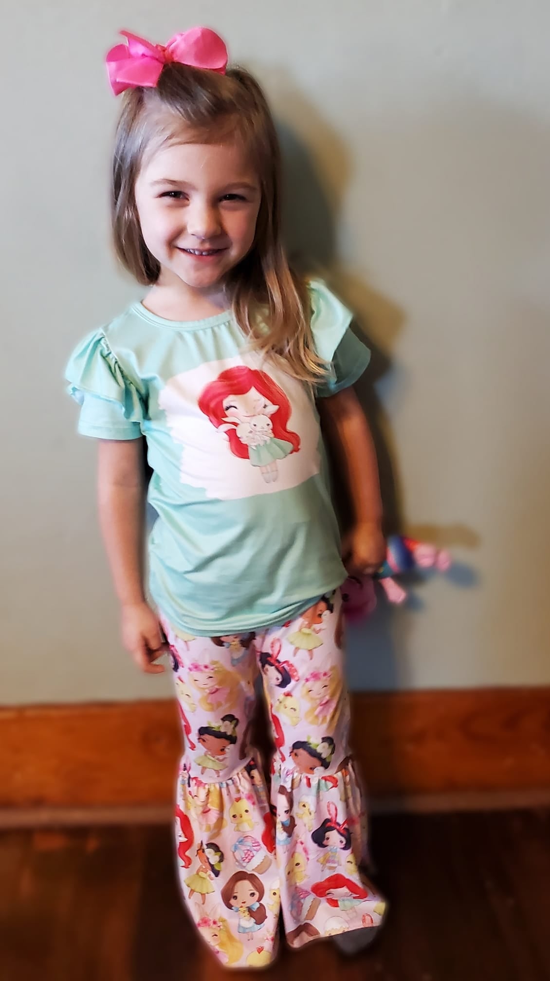 Mermaid princess girls flutter sleeve top bell pants sets