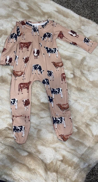 Baby kids long sleeve fall cow zip footie western rompers