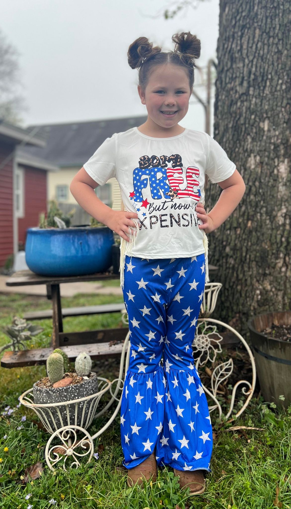 4th of July baby girls born free star bell pants clothing sets