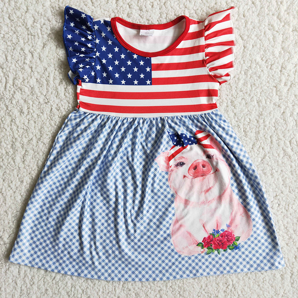 4th of July girls pig knee length dresses