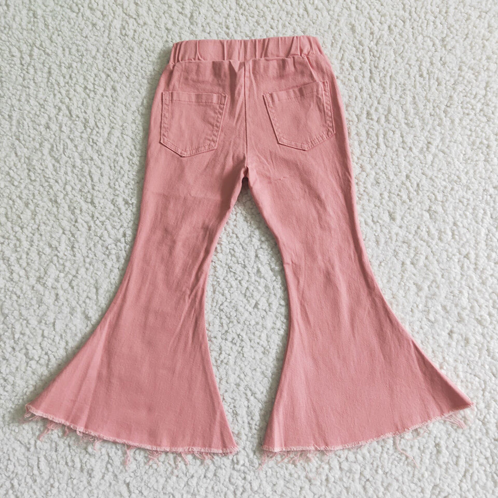Baby girls pink denim bell pants sets