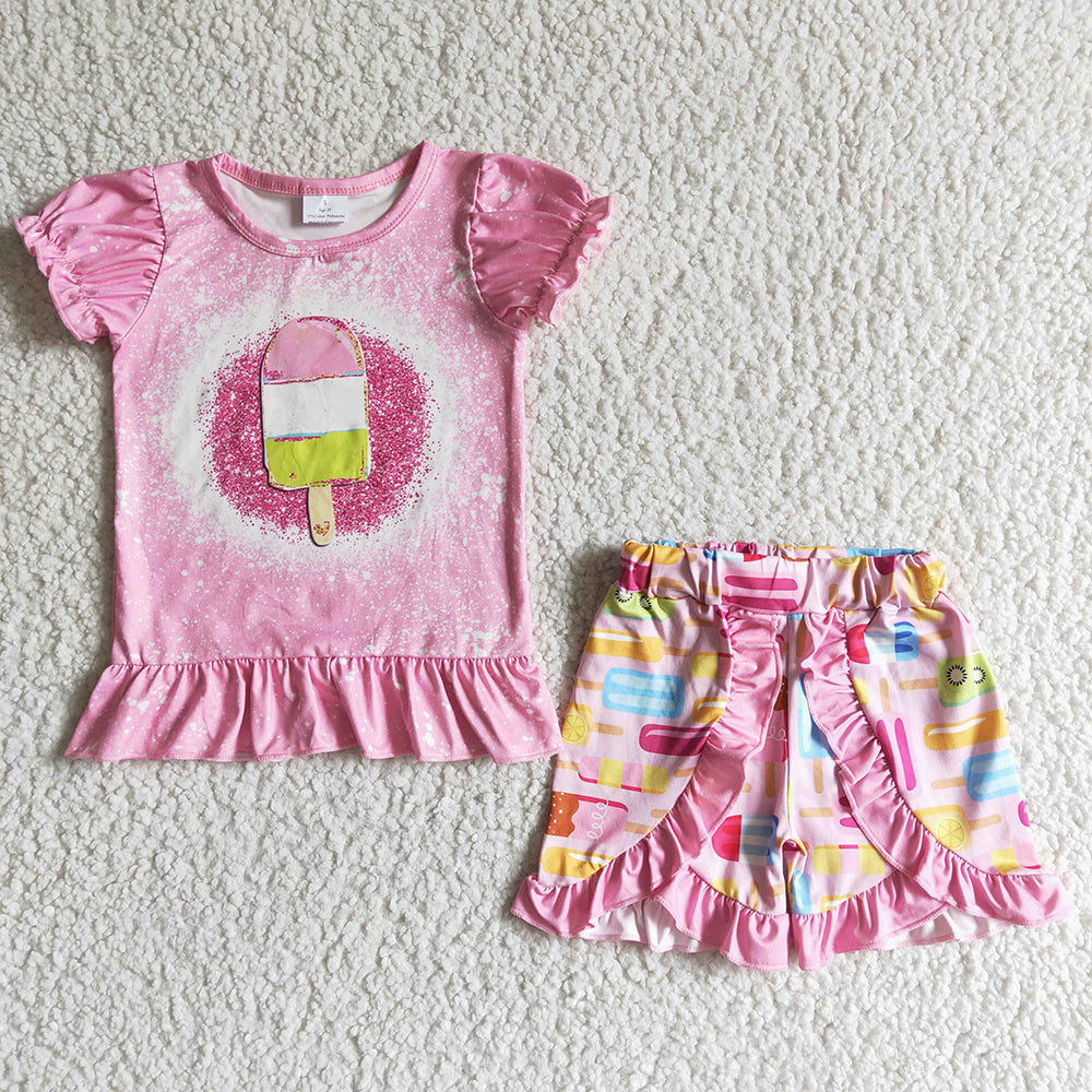 Baby girls popsicle summer hotpink ruffle shorts sets