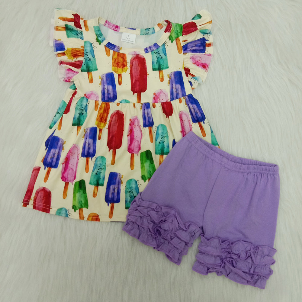 Colorful puffy sleeves shorts set