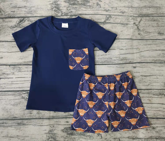 Baby boys black top western highland pocket shorts sets