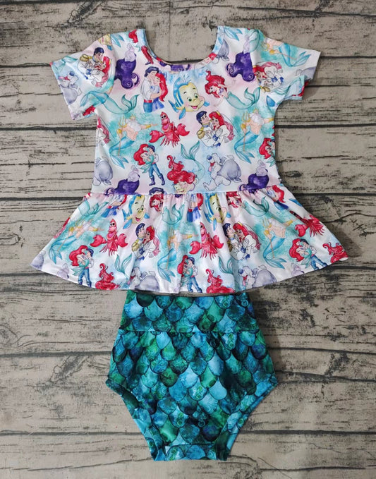 Baby girls mermaid bummie summer sets