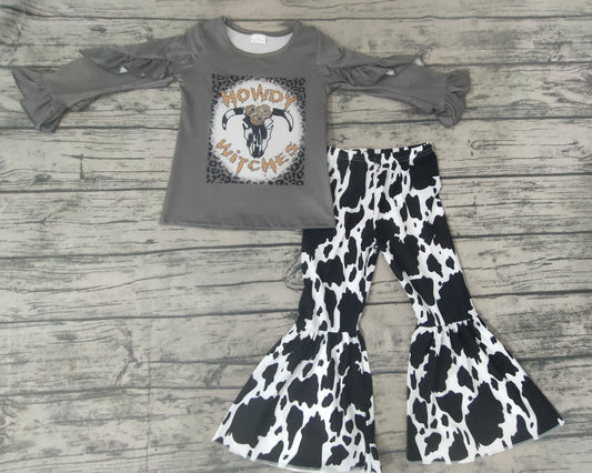 Baby girls Howdy Witches cow pants clothes sets