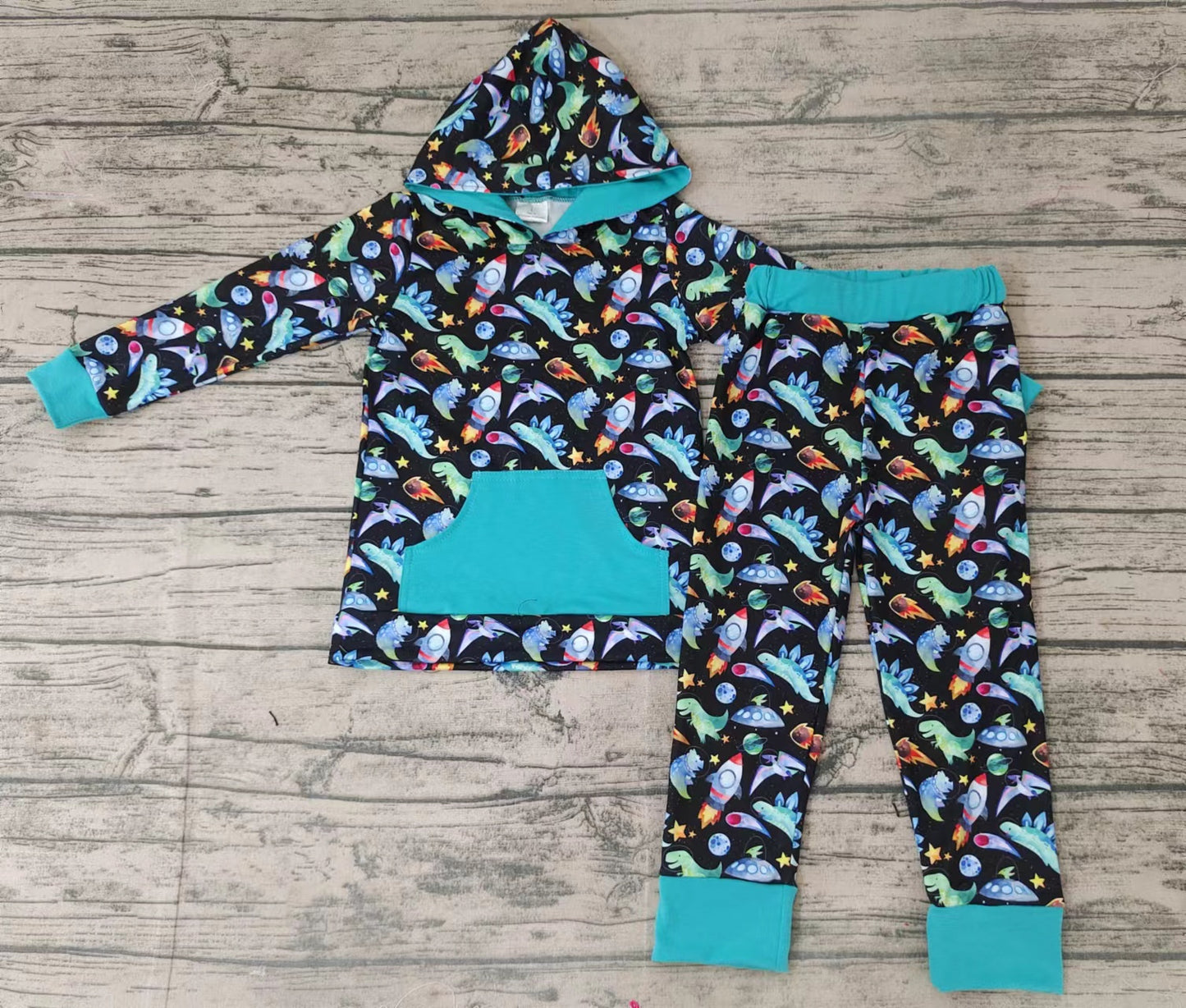 Baby boys fall dinosaur hooded pants sets
