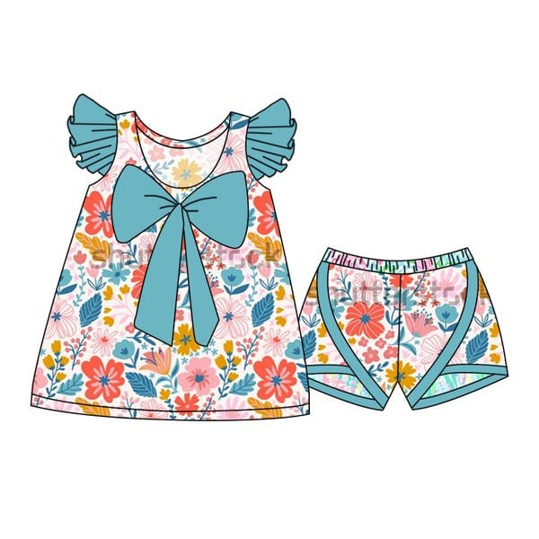 Baby girls floral big bow shorts sets