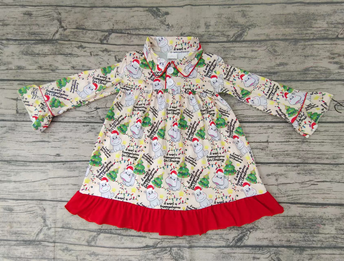 Baby girls Christmas Hippo gown pajamas dresses