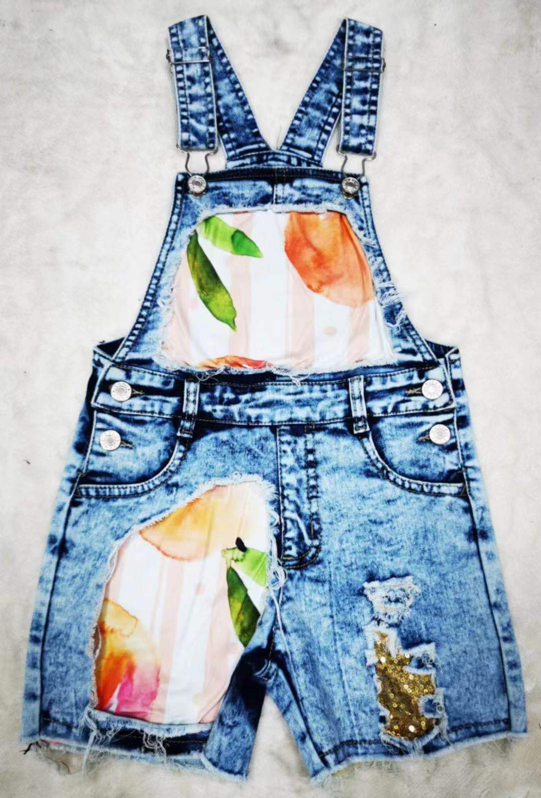 baby girls peach denim summer shorts overall