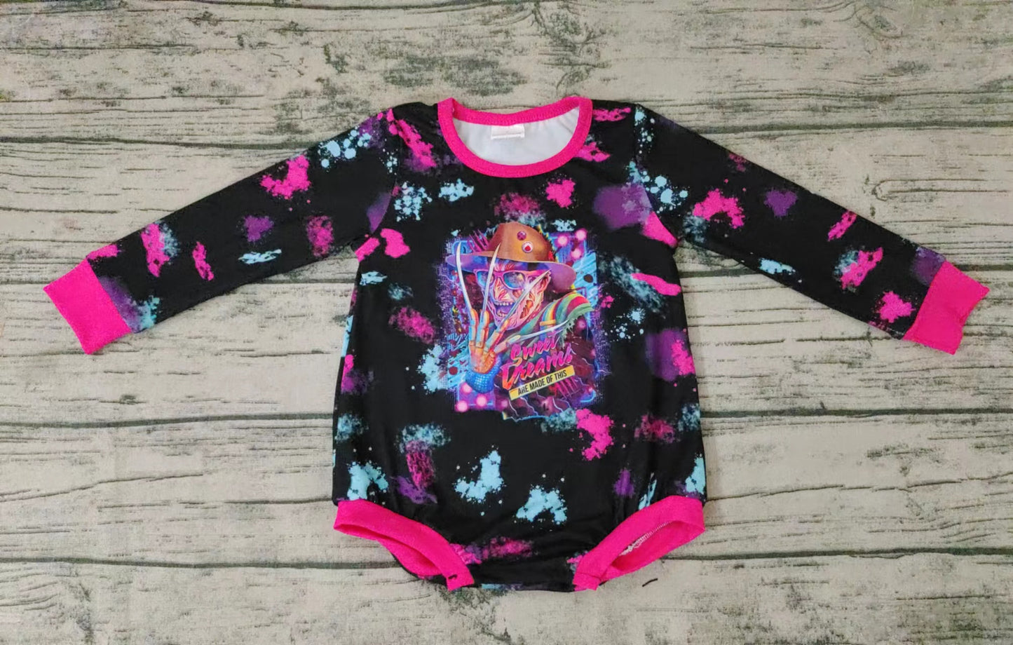 Baby girls cartoon Halloween hotpink rompers 2