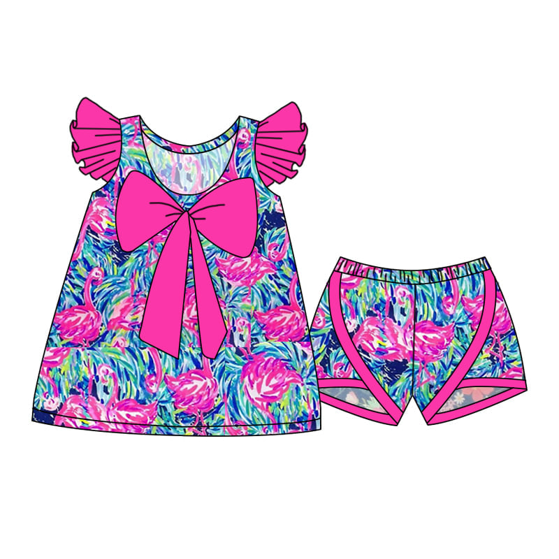 Baby girls flamingo floral shorts sets