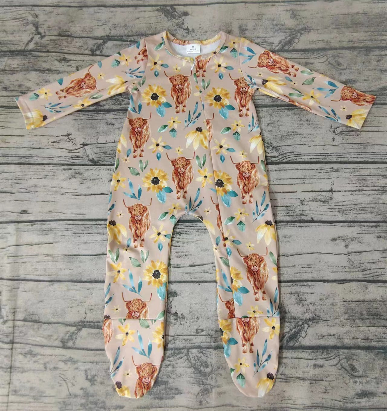 Baby kids long sleeve fall highland cow western rompers